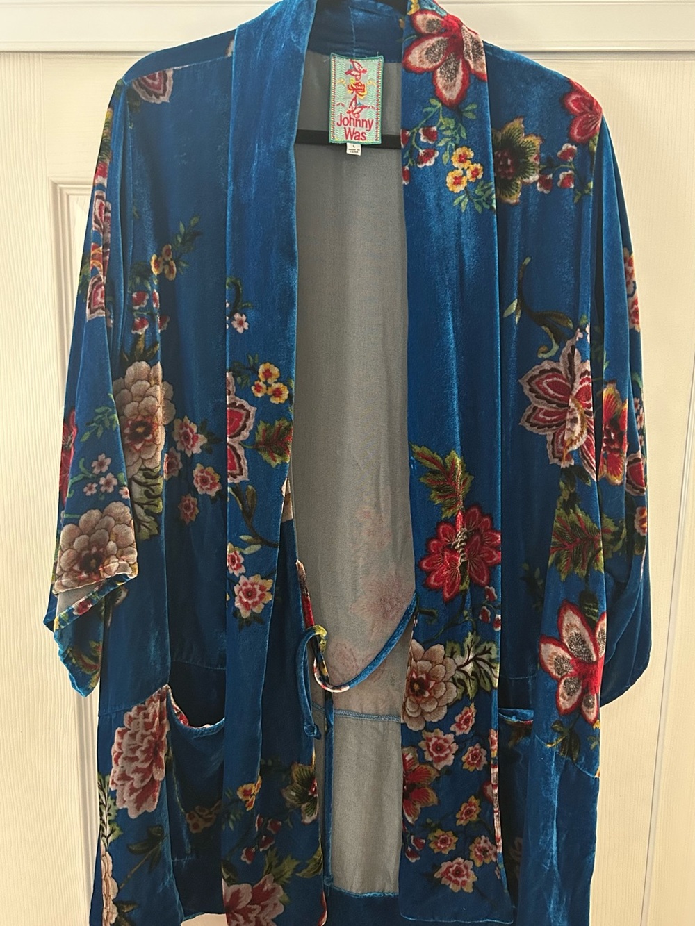 Johnny Was Blue Floral Velvet Kimono